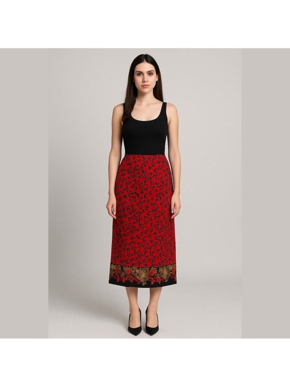 Vintage Christmas Skirt Sun River Holly Poinsettia Maxi cottagecore granny